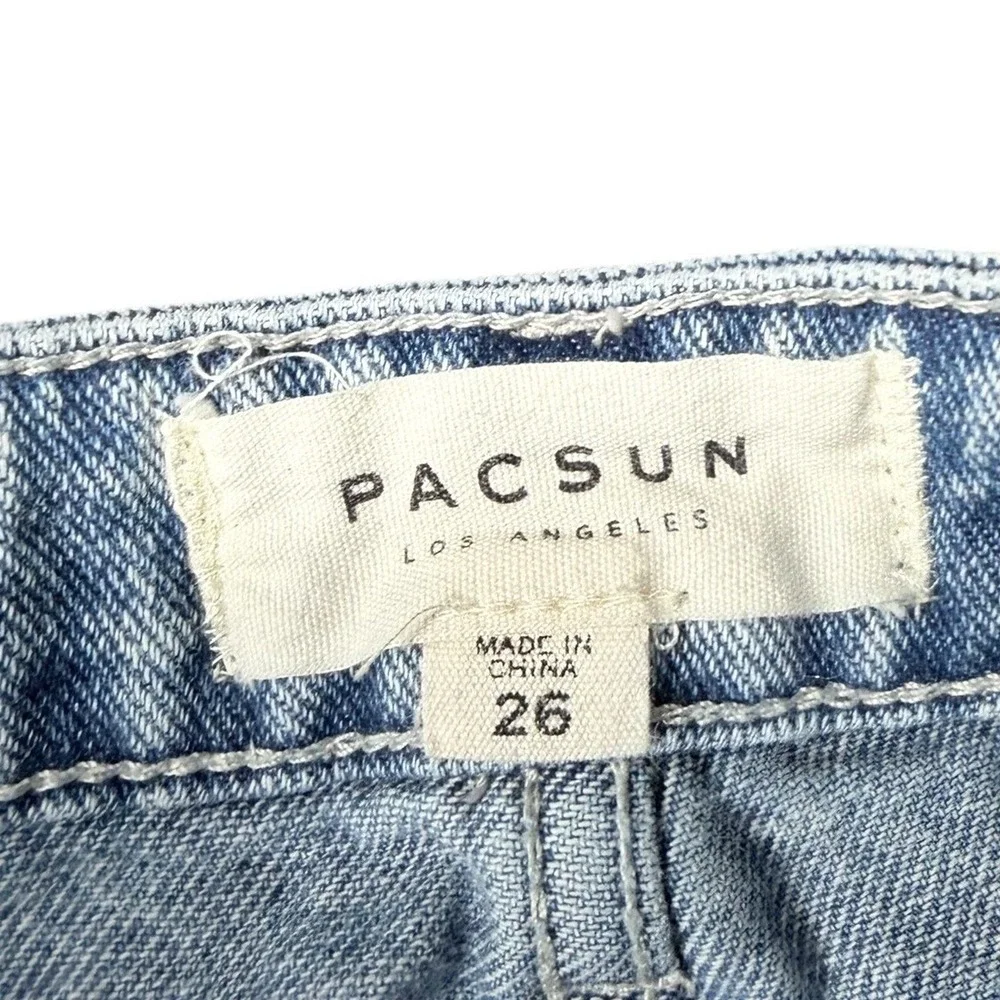 PacSun Light Wash Denim Mini Skirt Raw Hem Distressed Side Stripe Womens‎ 26